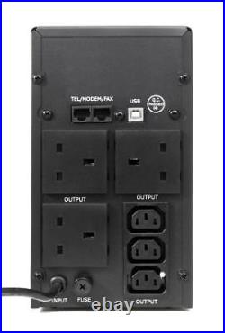Powercool Smart UPS 1200VA/720W 3x UK Plug Socket 3x IEC 2x RJ45 USB LED Display